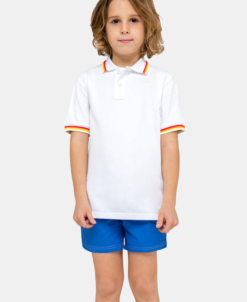 kid wearing a white polo shirt