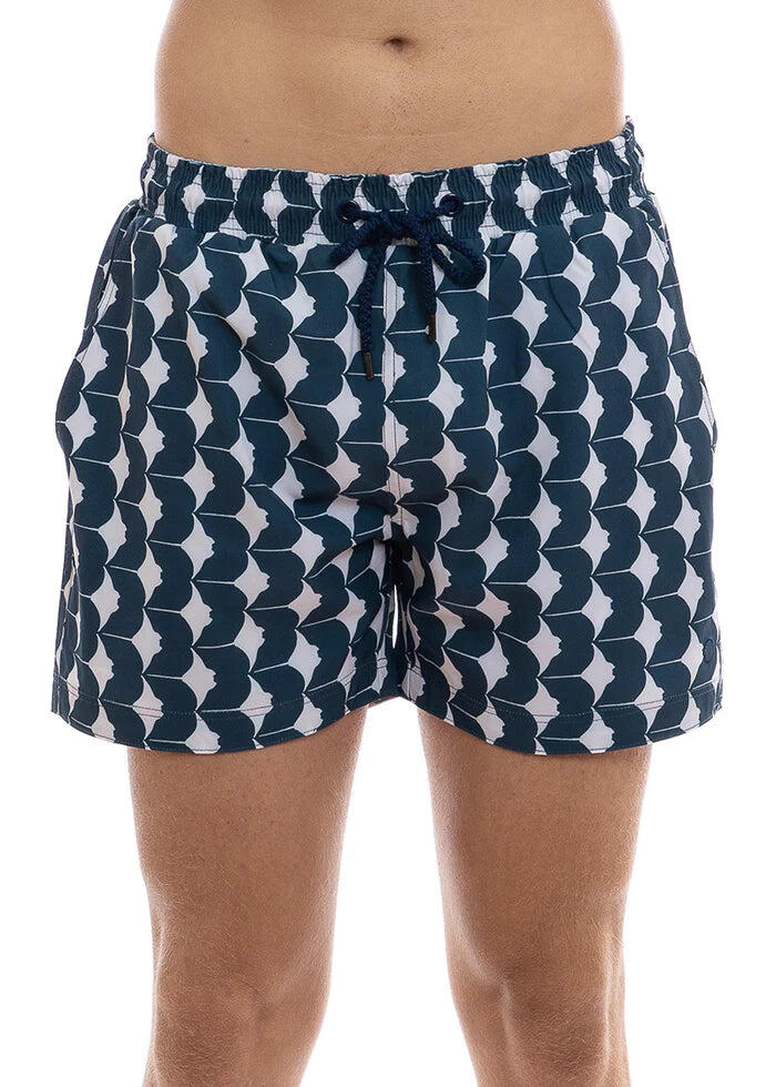 Mens Mid Length Swim Shorts with Rays Print