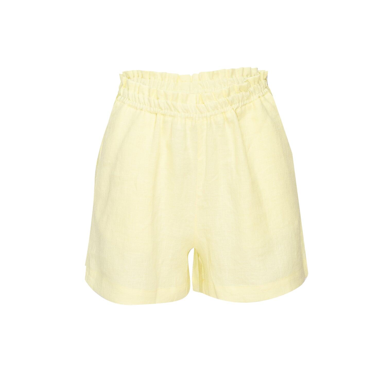 Ladies Elastic Waist Shorts in Yellow