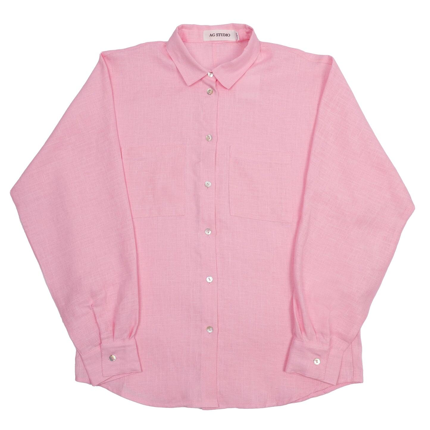 Pink linen shirt hotsell