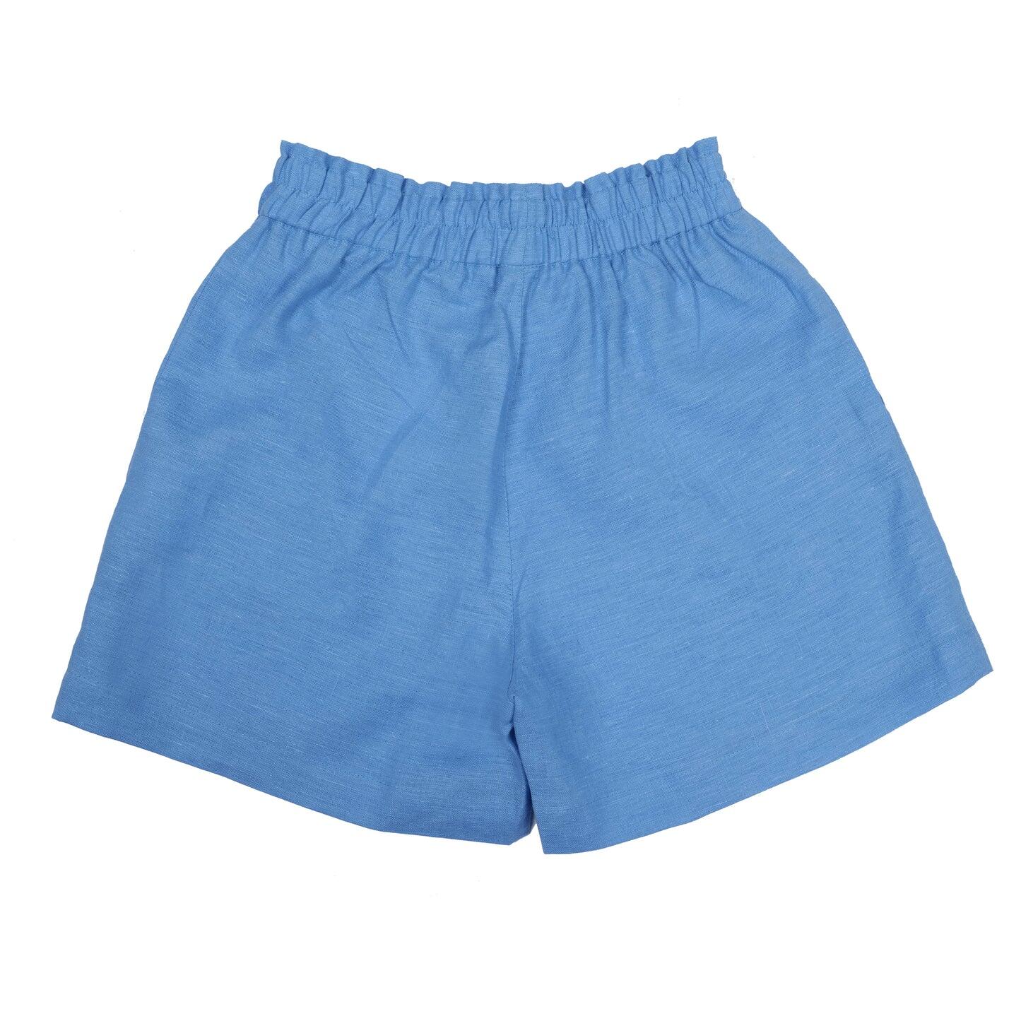 Womens Blue High Waisted Shorts Blue Linen Shorts
