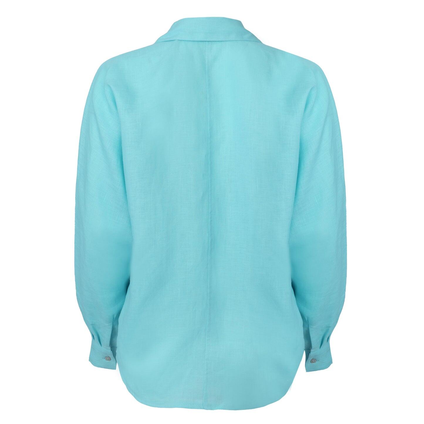 Neon Blue Linen Shirt - Top
