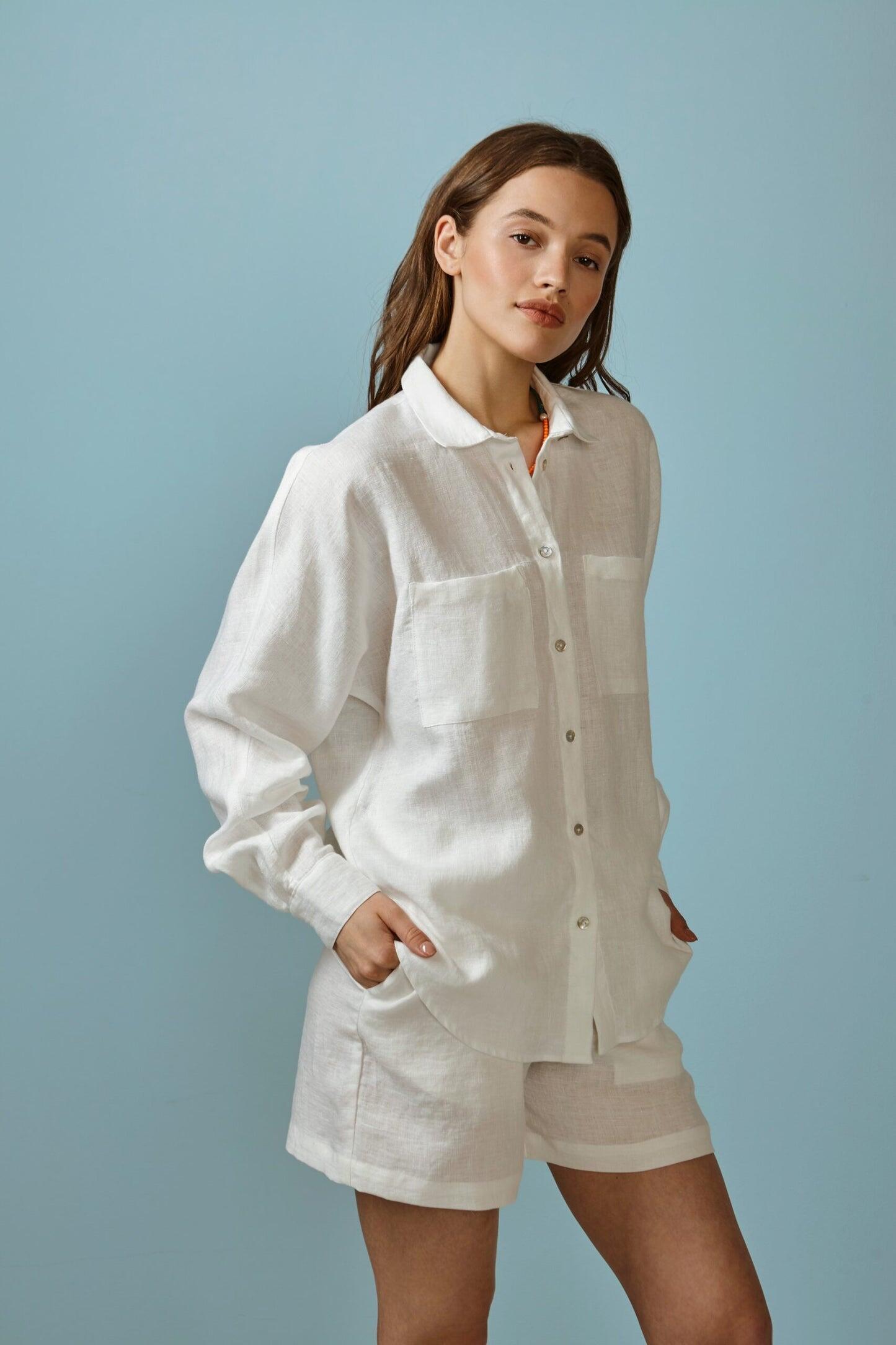 Womens White Linen Shirt