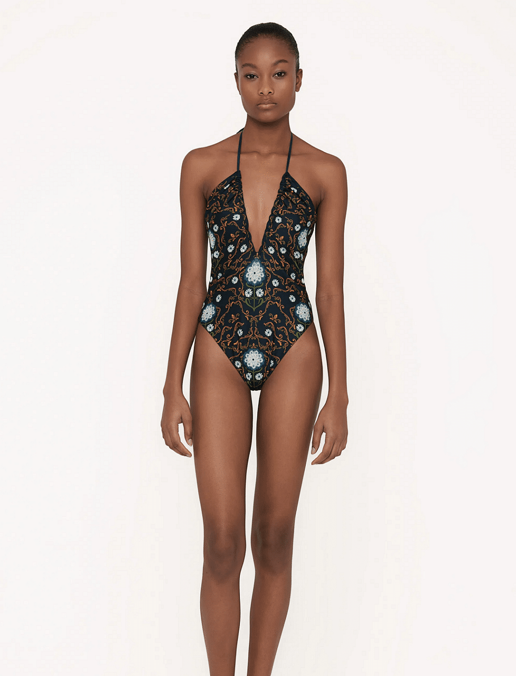 Plunge Swimsuit in Floral Print