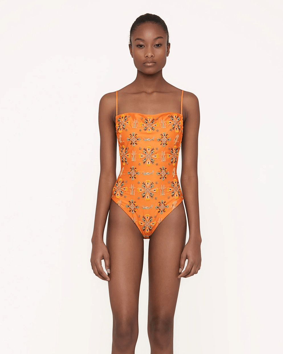 Square Neck Swimming Costume in Orange