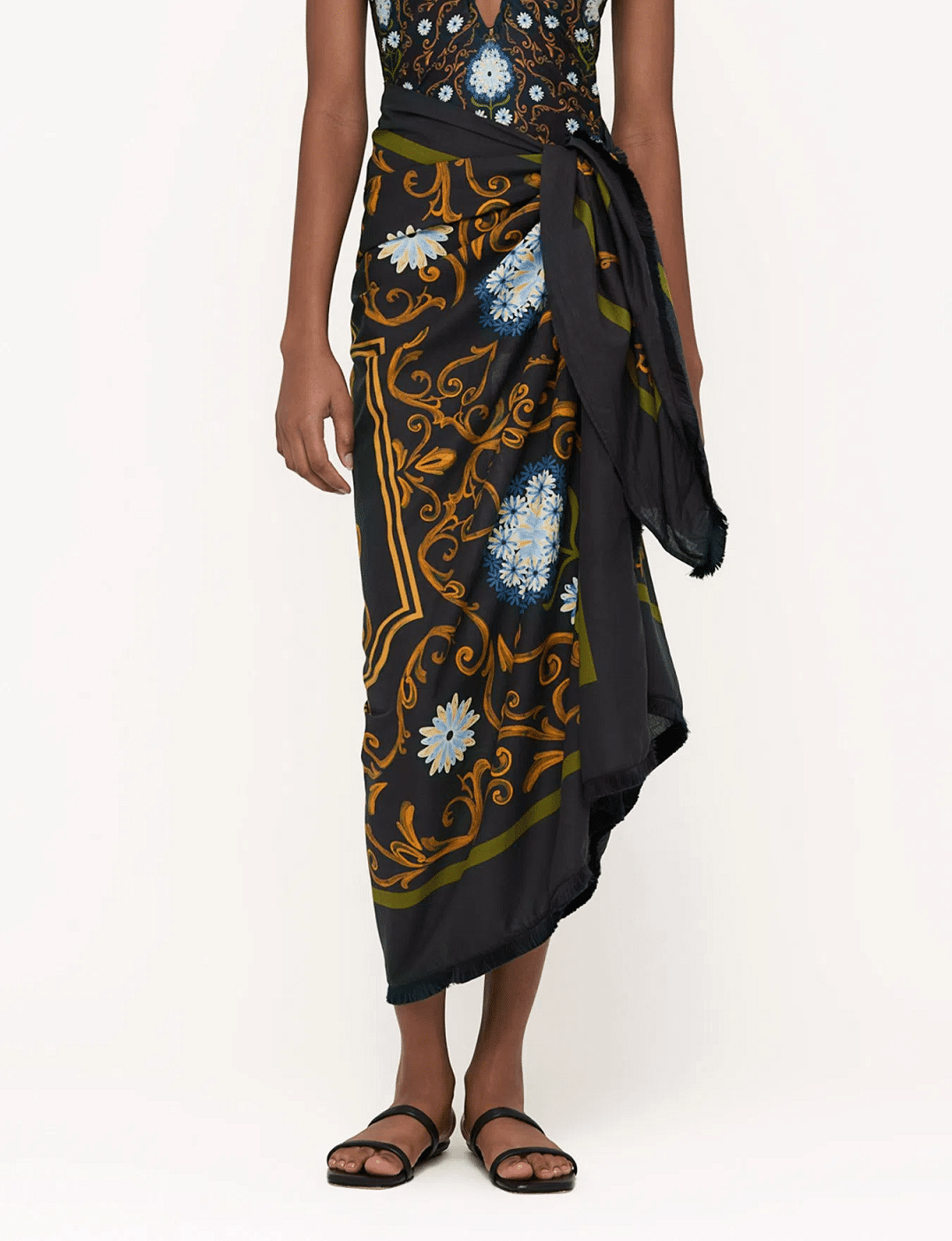 Printed Beach Skirt Cover Up in Blue