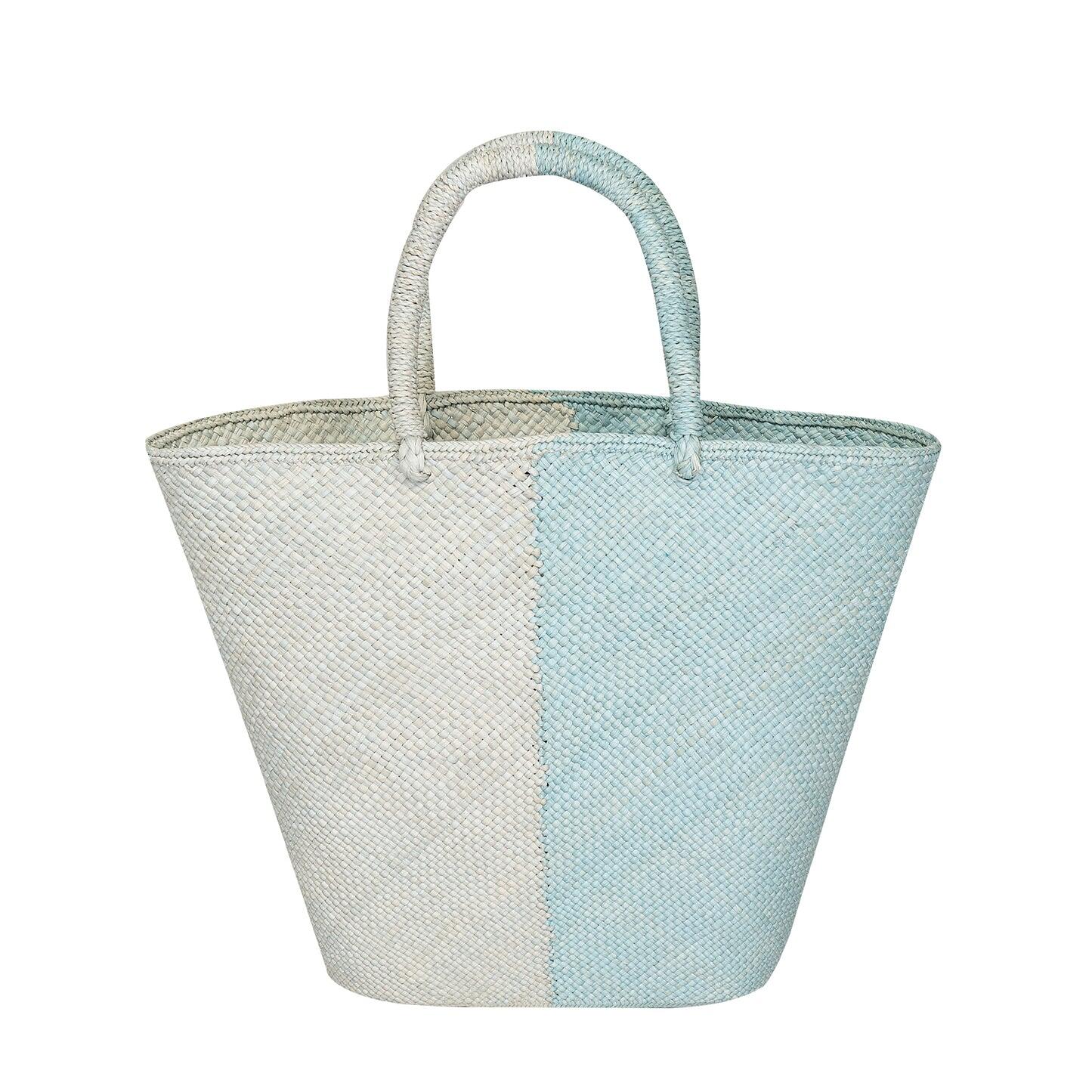 Capri Small Straw Two-Tone Tote Small Bag Ice & Aquamarine