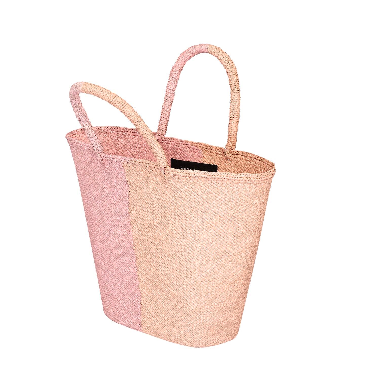 Capri Small Straw Two-Tone Tote Small Bag Pink & Coral