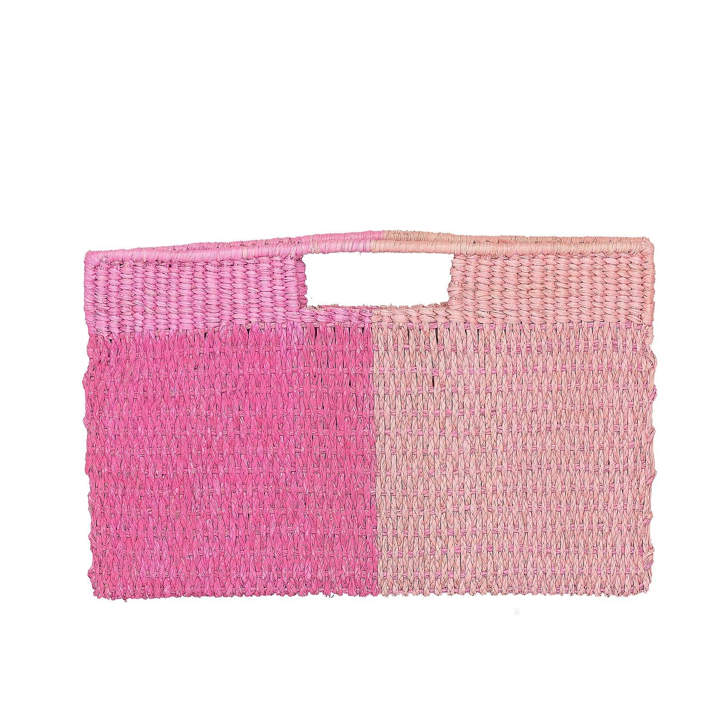 Load image into Gallery viewer, Grenada Small Straw Two-Tone Clutched Bag Pink Rose &amp;amp; Pink
