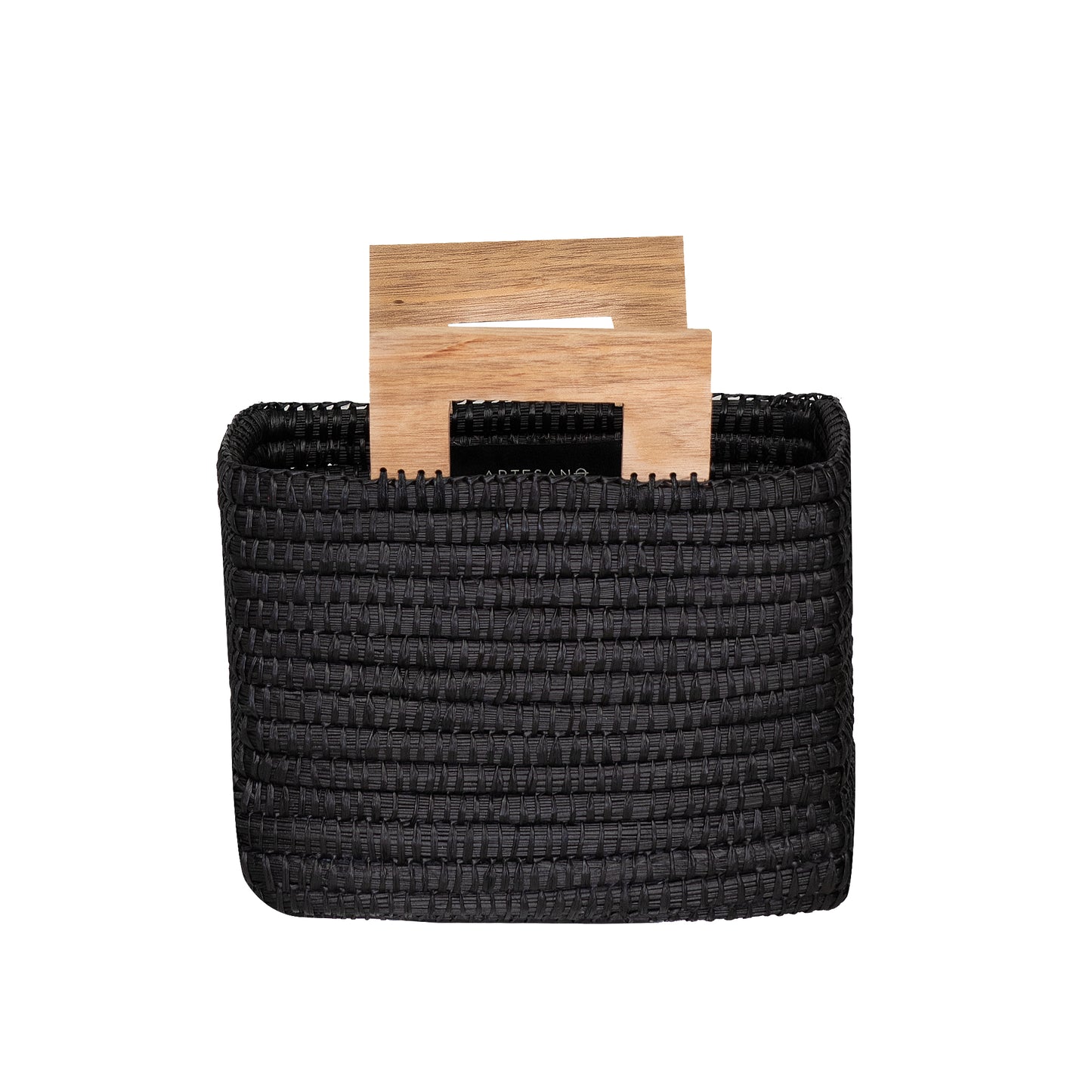 Manta Straw Bag Black & Wood Handle
