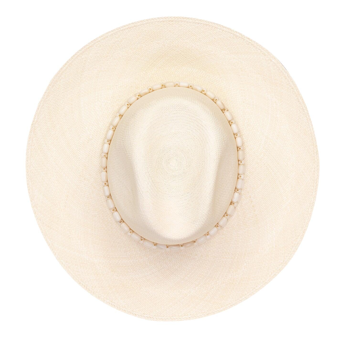 Load image into Gallery viewer, Peoni Clasico Wide Brim Hat Natural With Natural Tagua Beads
