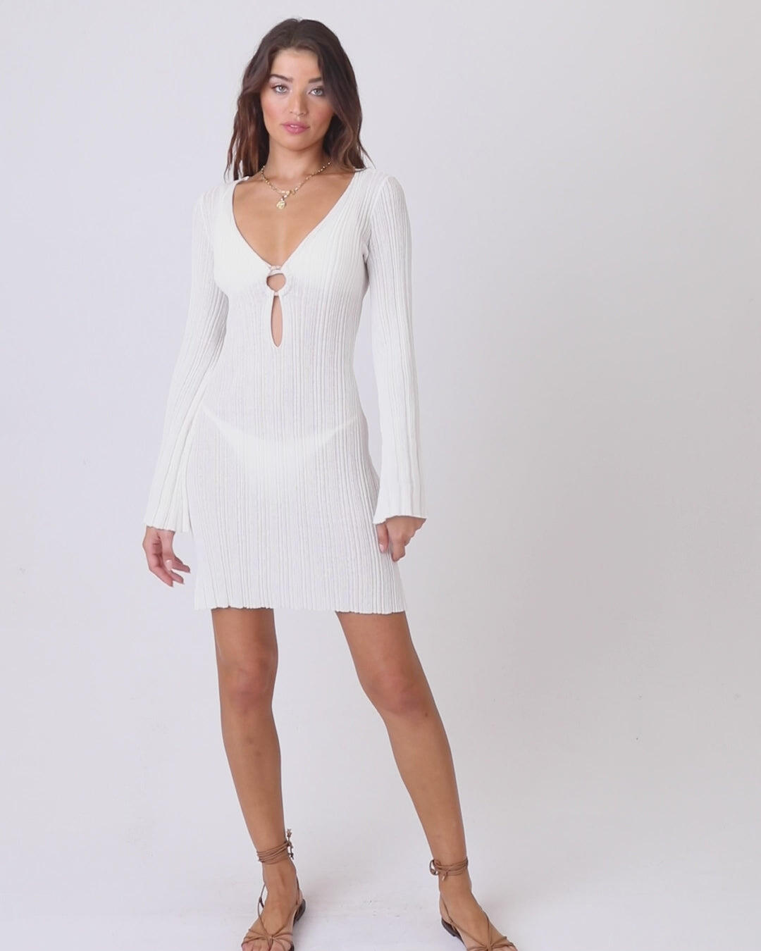Load and play video in Gallery viewer, Long Sleeve Mini Dress in Cream
