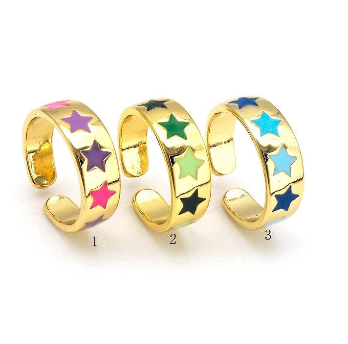 Colorful Multi Star Adjustable Ring Green