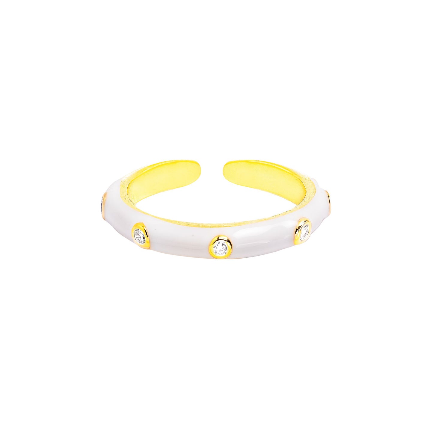 Enamel Round Bamboo Joint Stacked Ring White #1 - Ring