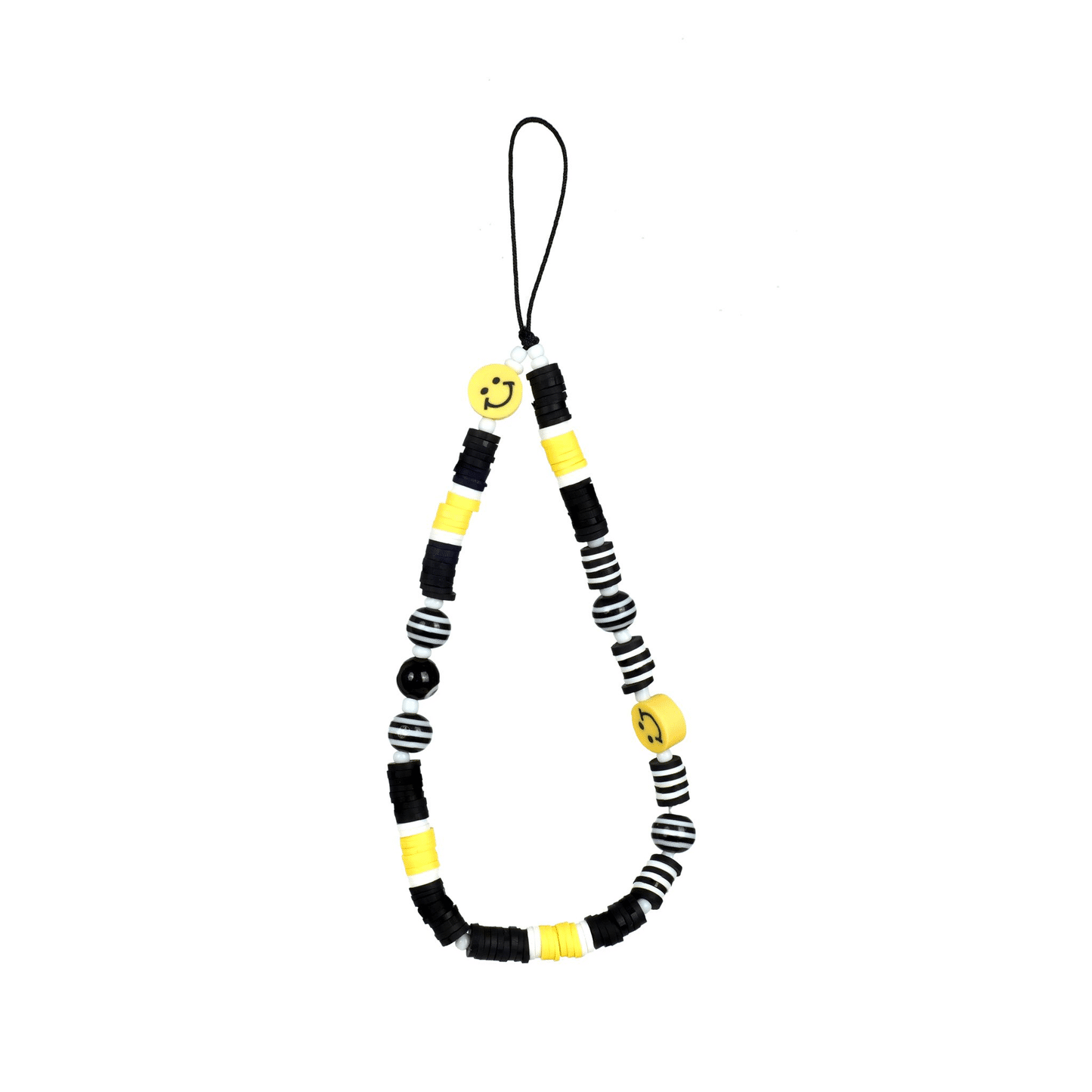 Striped Beads Smiley Mobile Phone Charm Strap