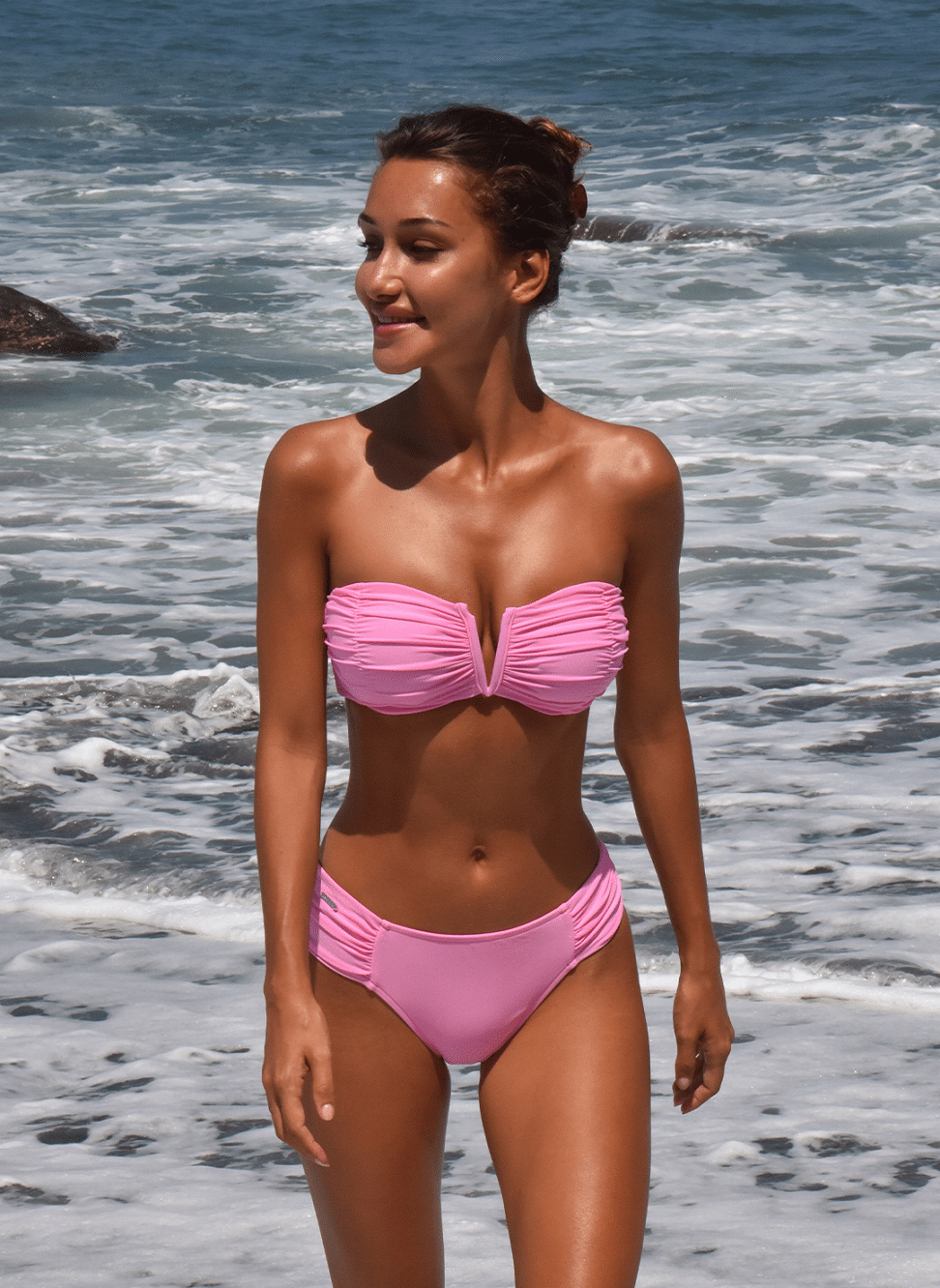 Janice Rouched Bikini Bottom Hollywood Pink - Bikini Bottom