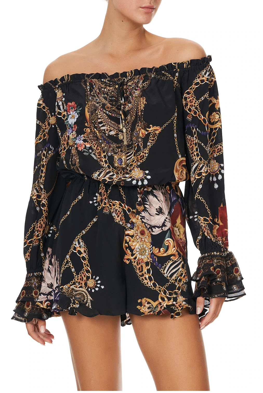 Black and Gold Playsuit with Leopard Print