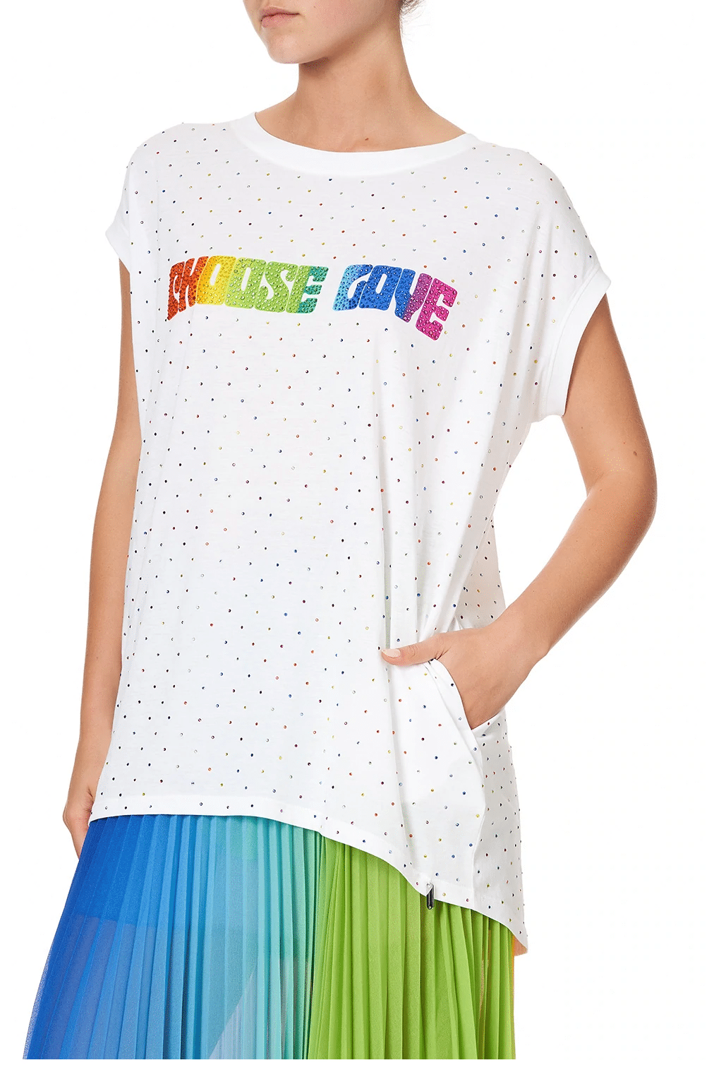 Womens White Cotton T Shirt with Extended Sleeve