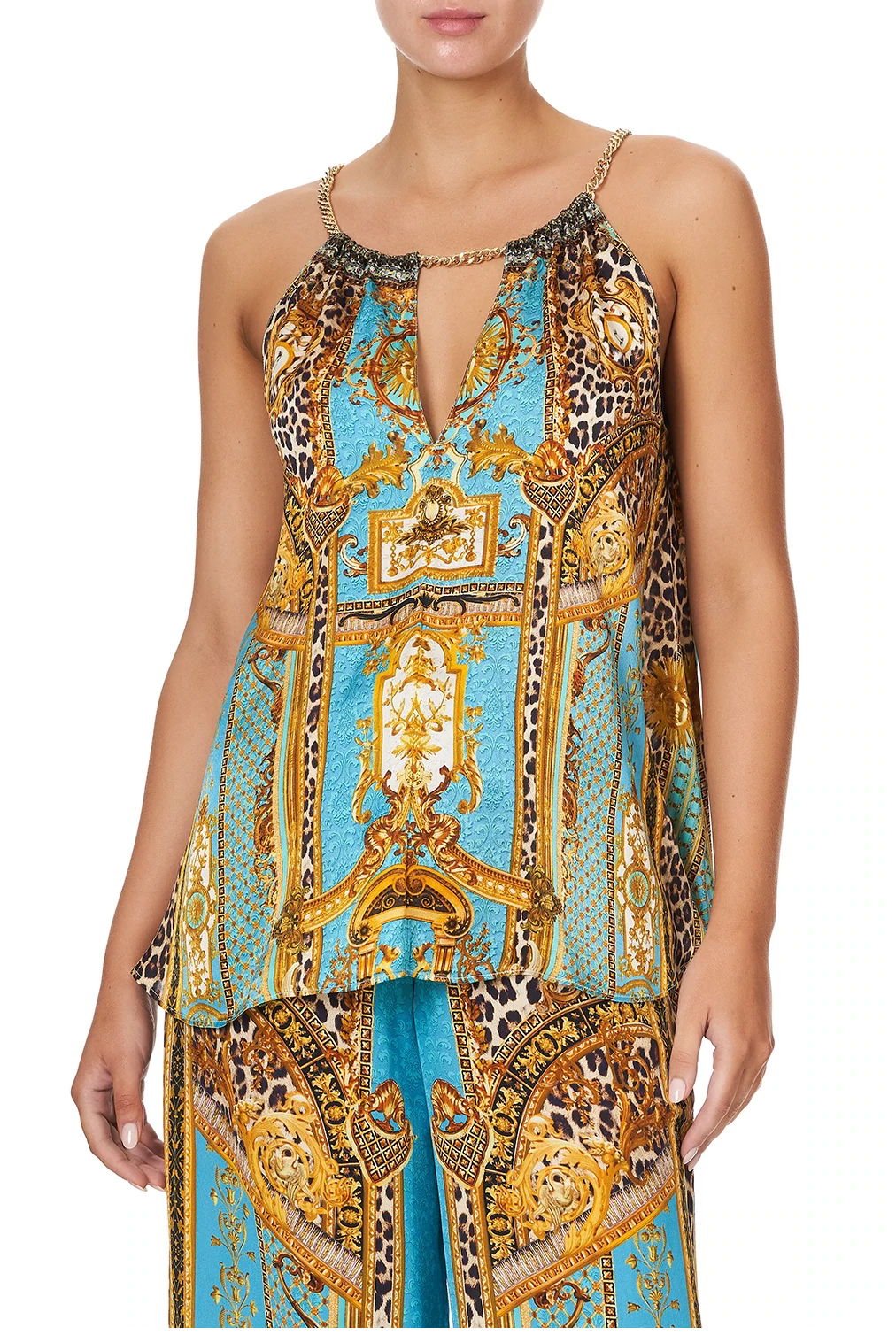  Camilla Leopard Print Camisole in Blue/Gold