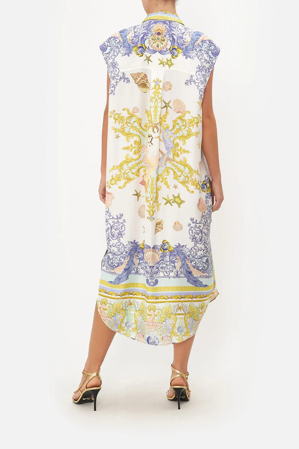 Tunic Midi Dress in Printed Silk