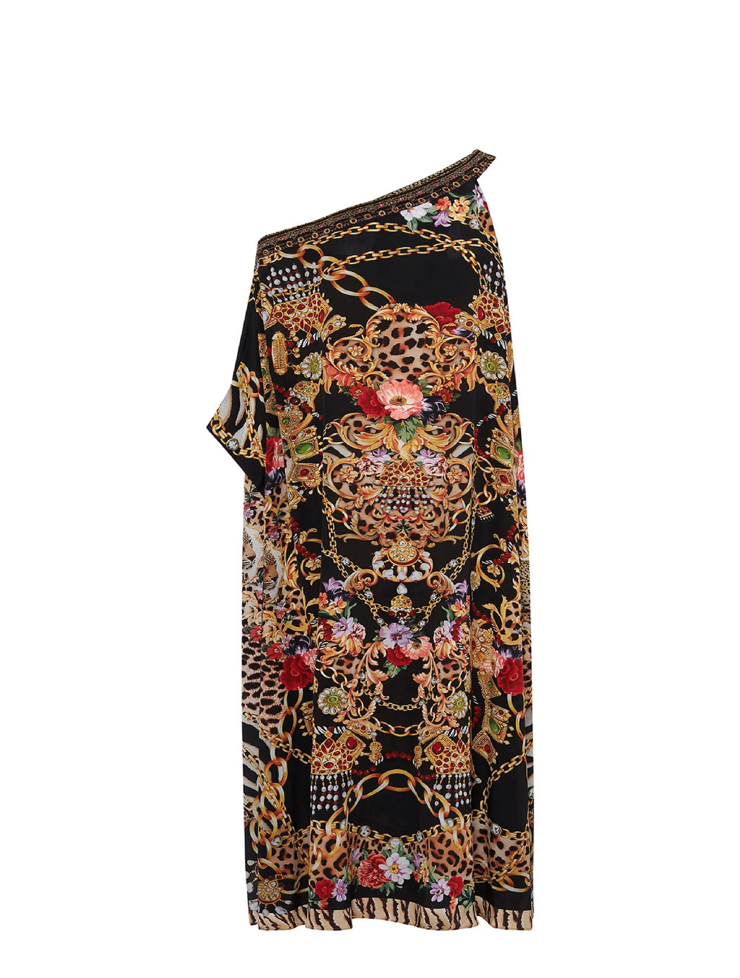 Designer One Shoulder Kaftan in Black/Gold