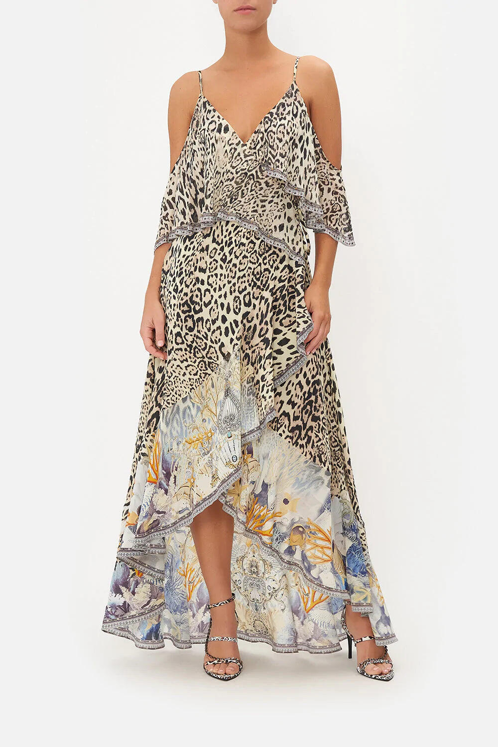 Silk Wrap Maxi Dress with Ruffles 