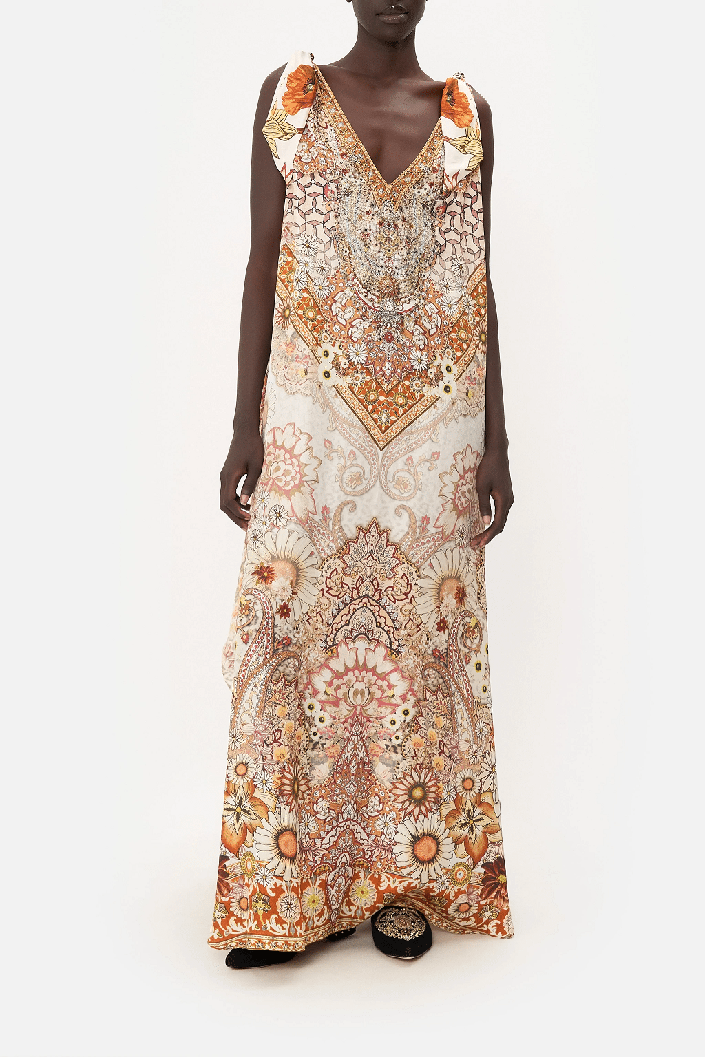 paisley print embellished kaftan dress