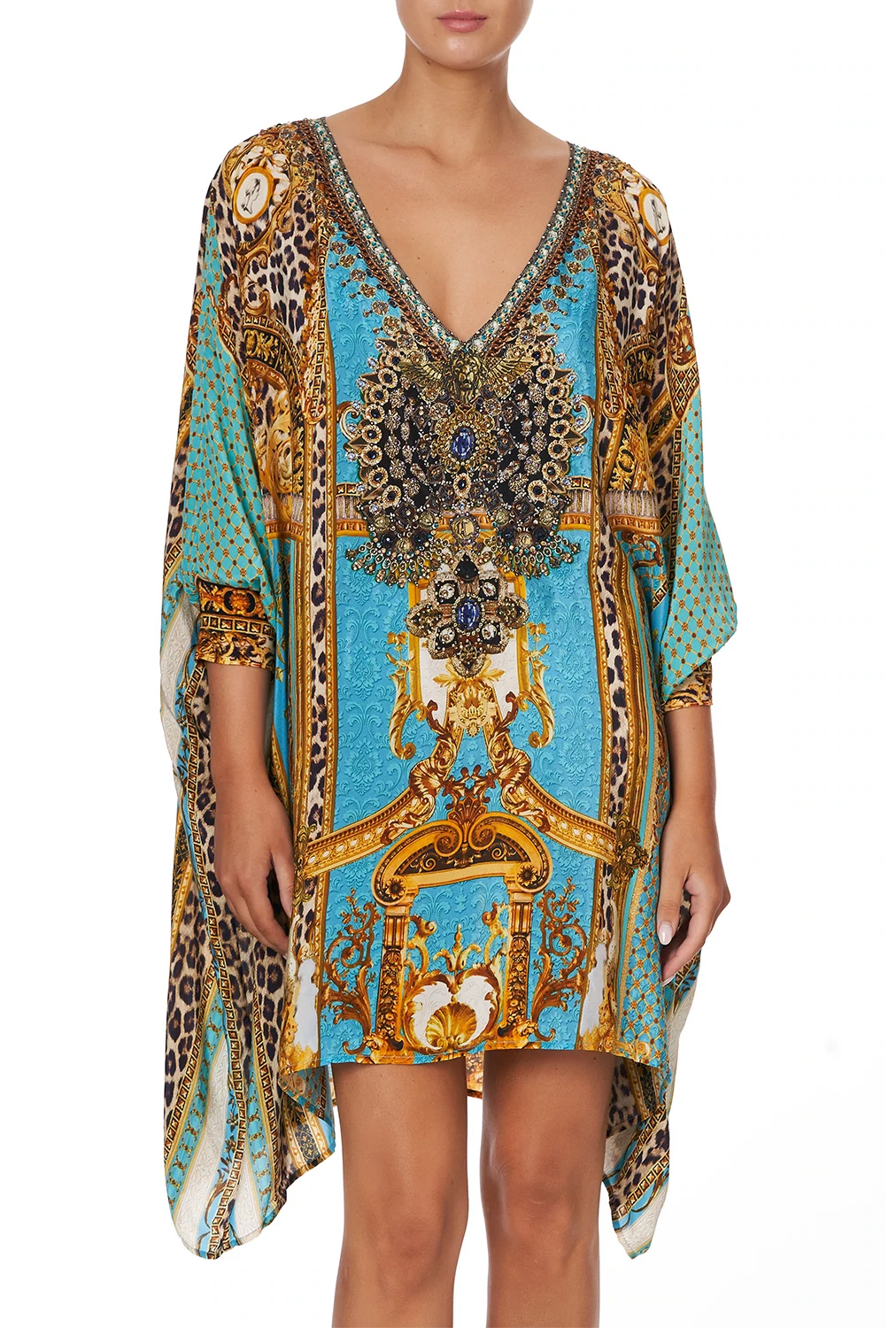 Camilla Short Kaftan in Blue/Gold