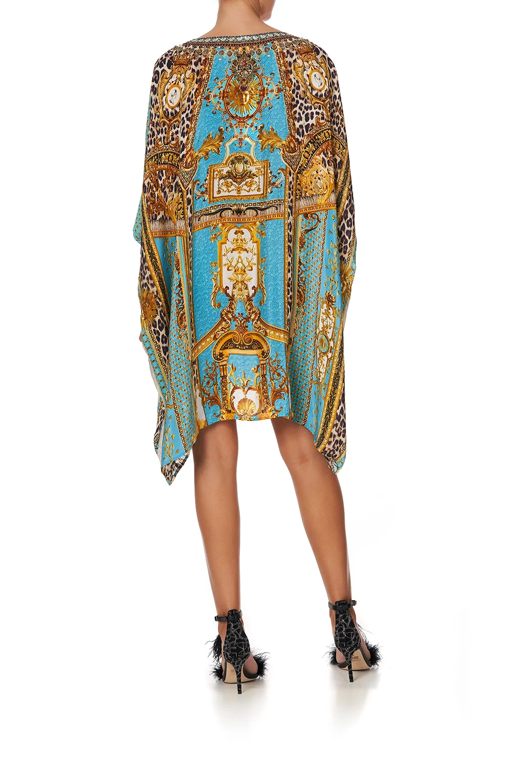 Embellished Beach Kaftan with Leopard Print