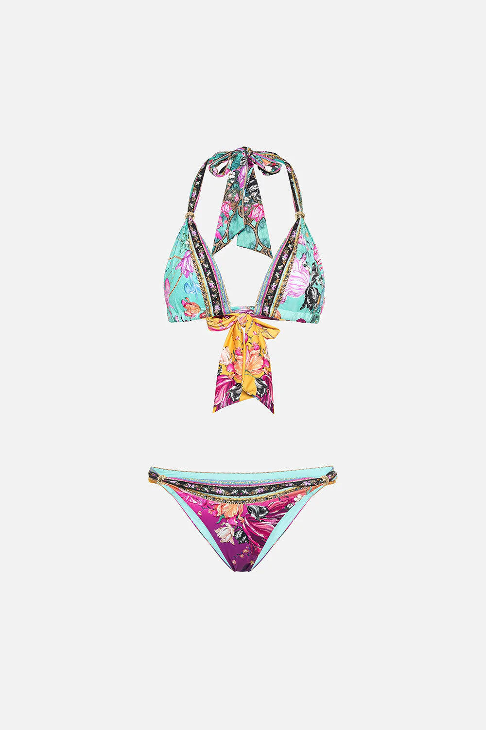 Designer Floral Bikini Set in Teal Deep Pink Camilla Bikini Set