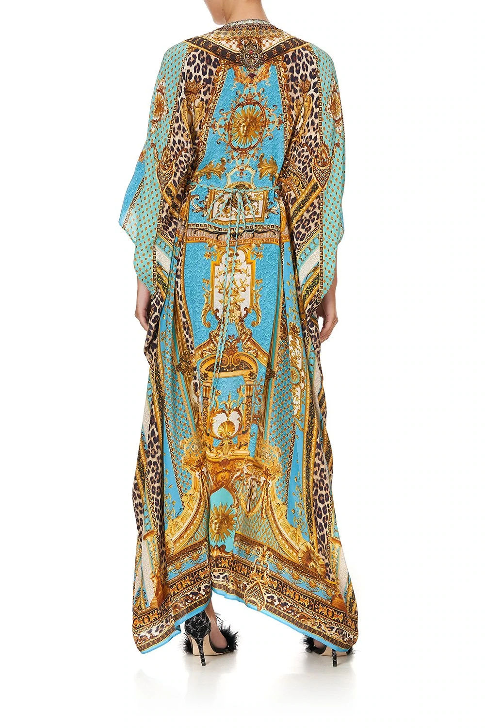 Leopard Print Kaftan in Blue/Gold