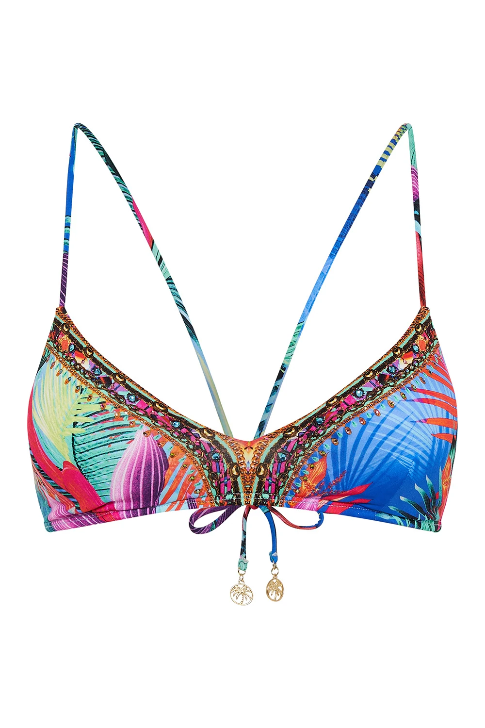 Blue Designer Bikini Top with Tie Back Strap | Camilla