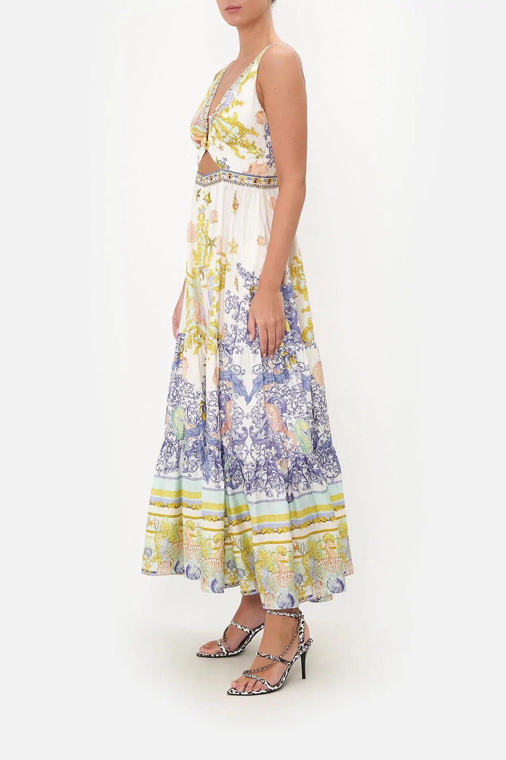 Silk Boho Dress with Cut Out