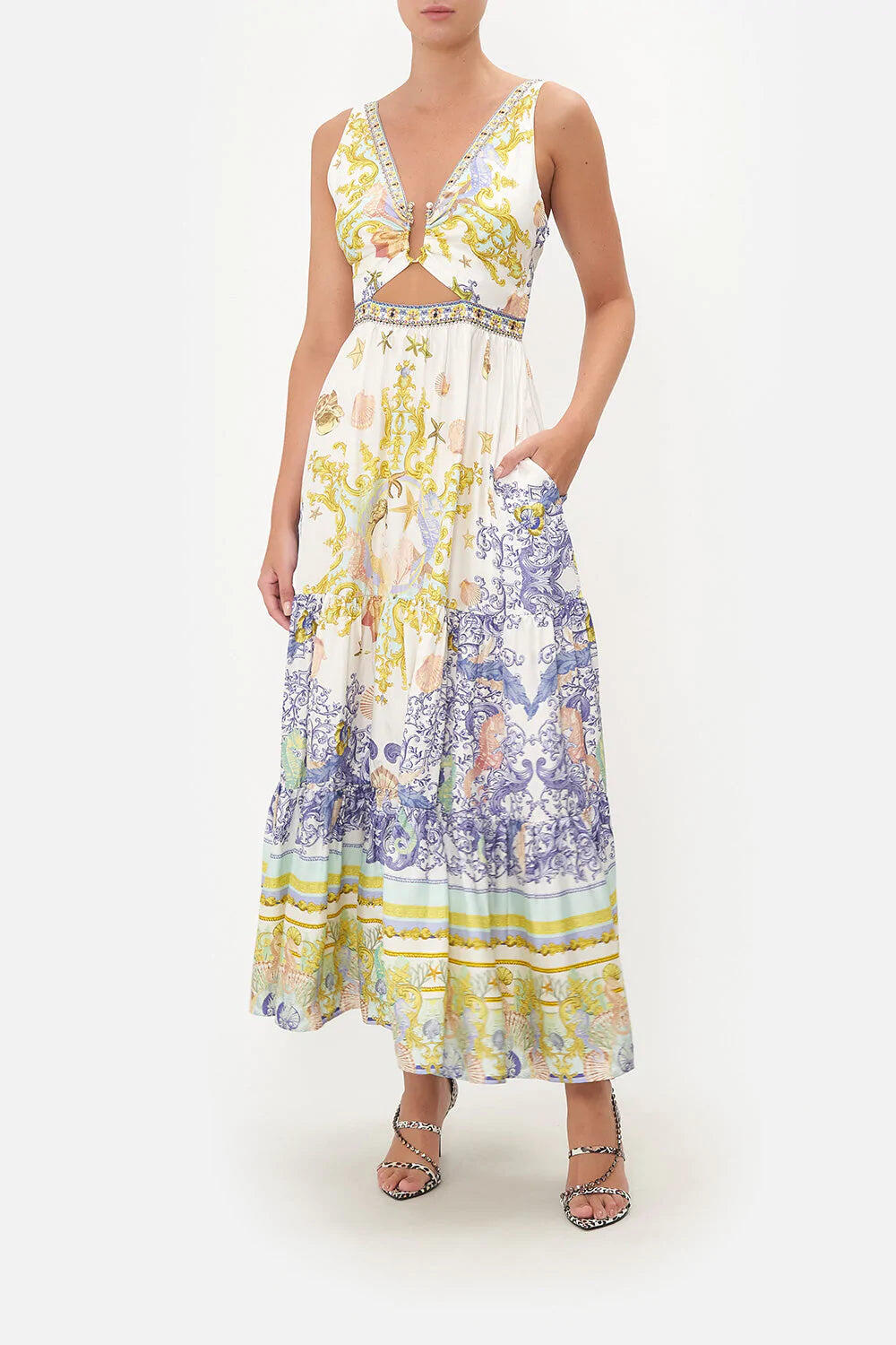 Camilla Cut Out Maxi Dress in Sea Horse Print 