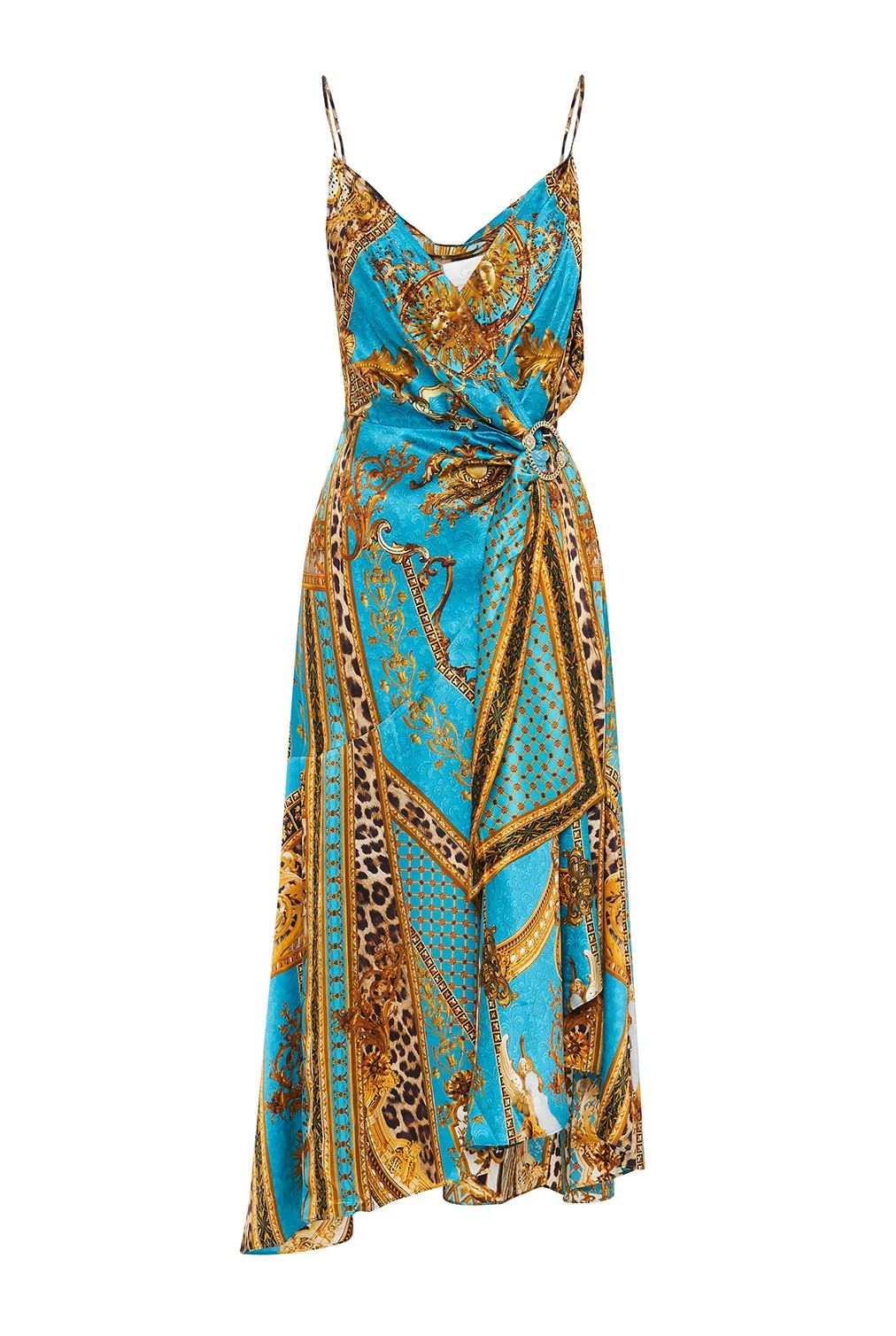 V Neck Midi Wrap Dress with Straps