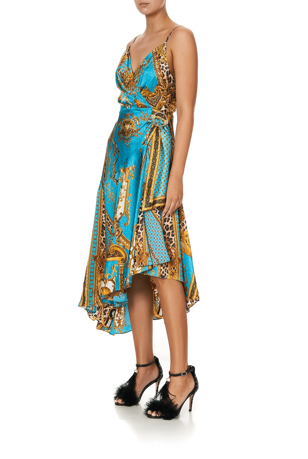 Midi Summer Dress in Blue/Gold