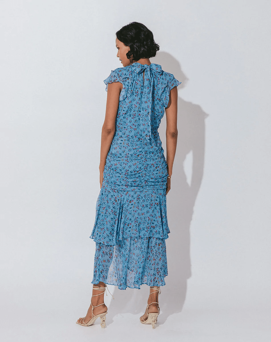 Cecilia Ankle Dress Lapis Block Print