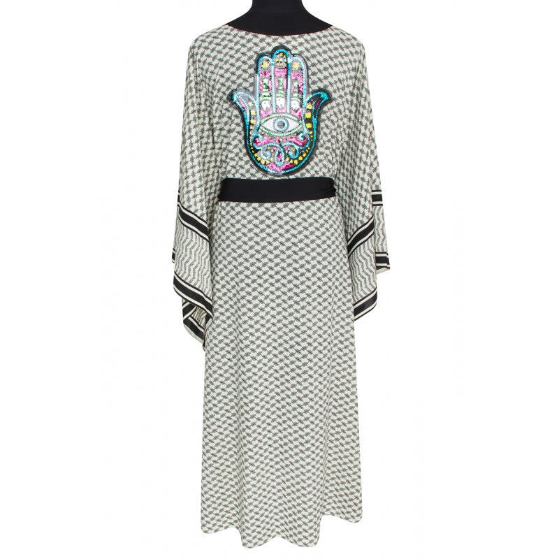 Tribe Long Kimono Hamsa In Black