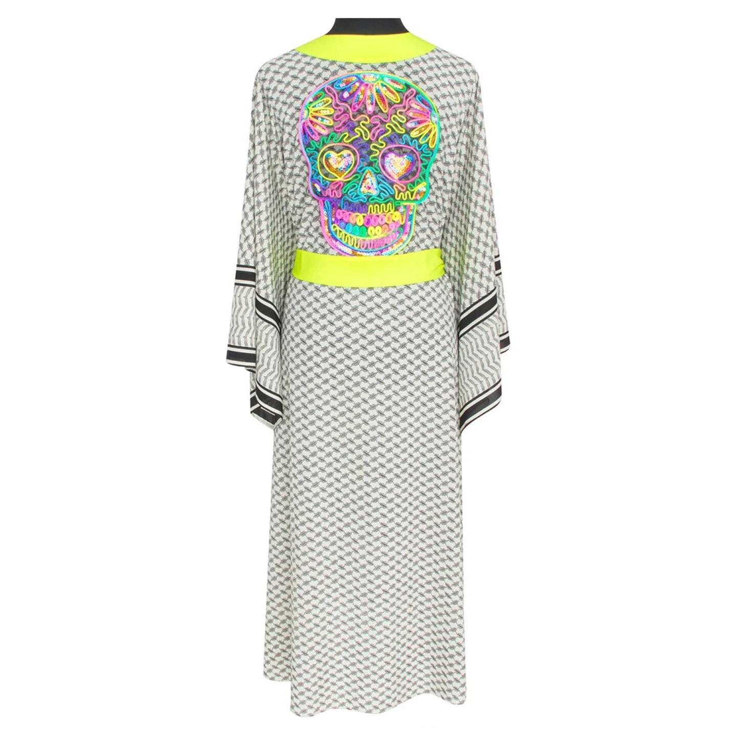 Desert Tribe Long Kimono Skull Neon Yellow - Kimono