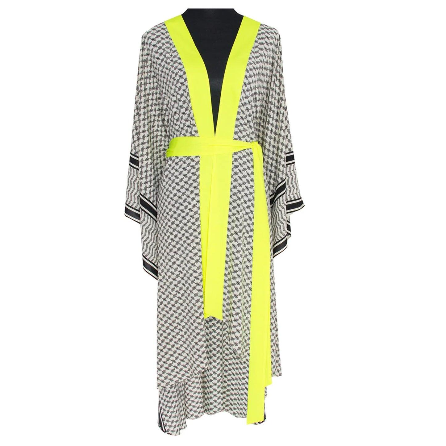 Desert Tribe Long Kimono Skull Neon Yellow - Kimono