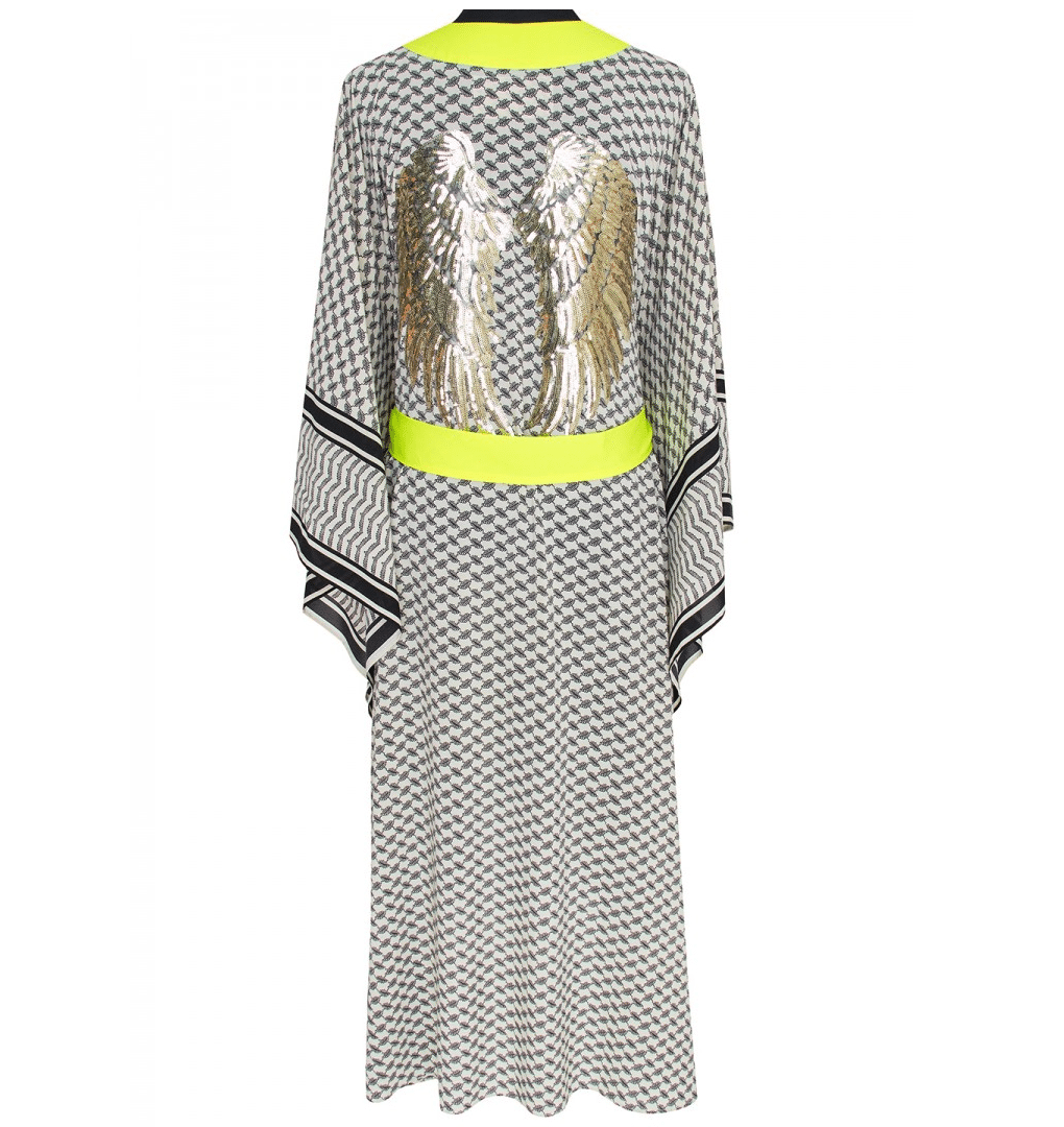 Desert Tribe Long Kimono Wings Gold Sequin In Neon Yellow - Kimono