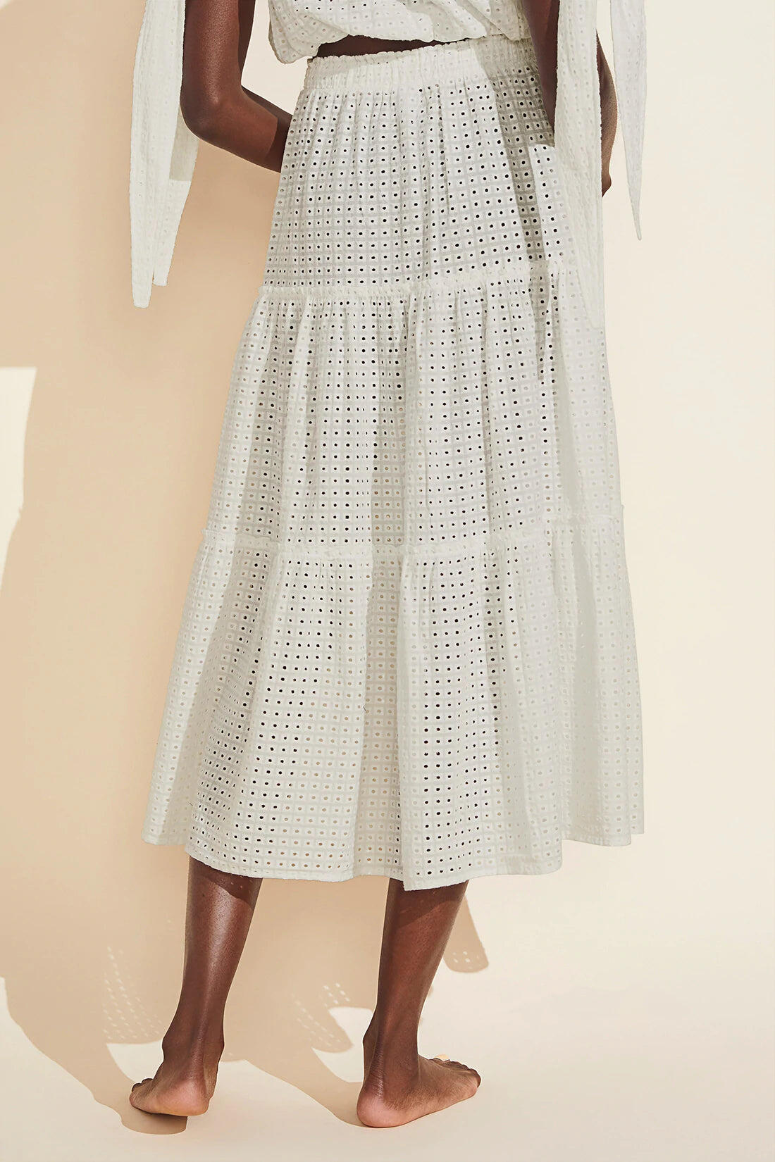 Load image into Gallery viewer, Portola Nolita Eyelet Cotton Midi Skirt Ecru
