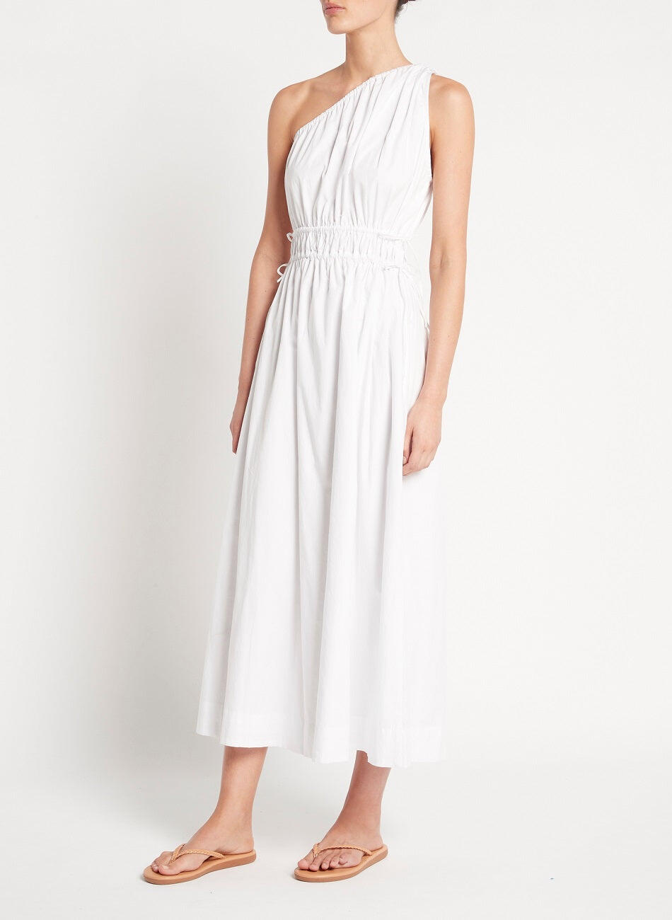 White Asymmetric Midi Dress