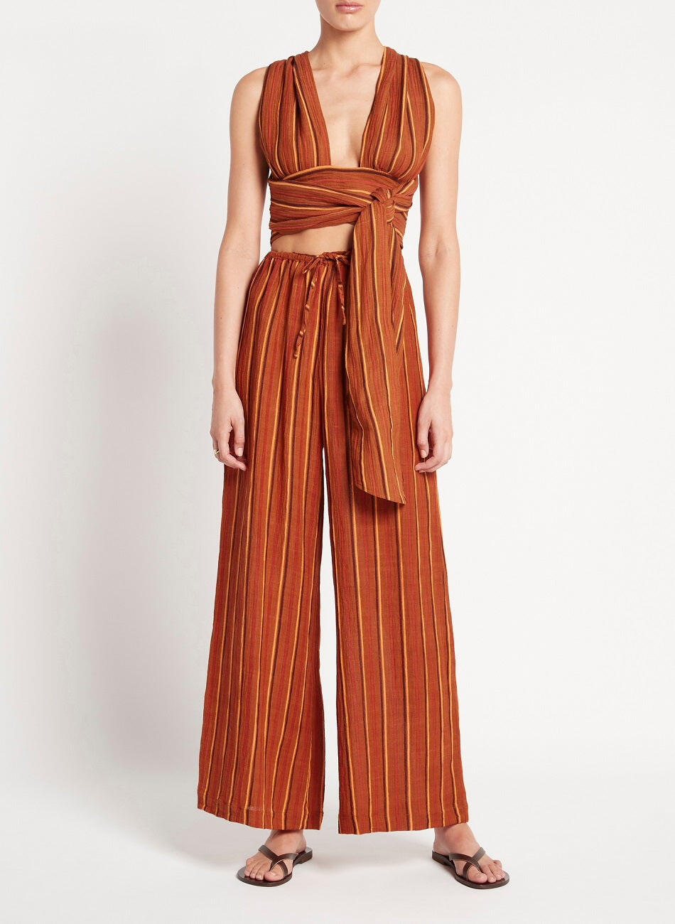 Wide Leg Pants in Orange Brown Stripes High Waist Pants