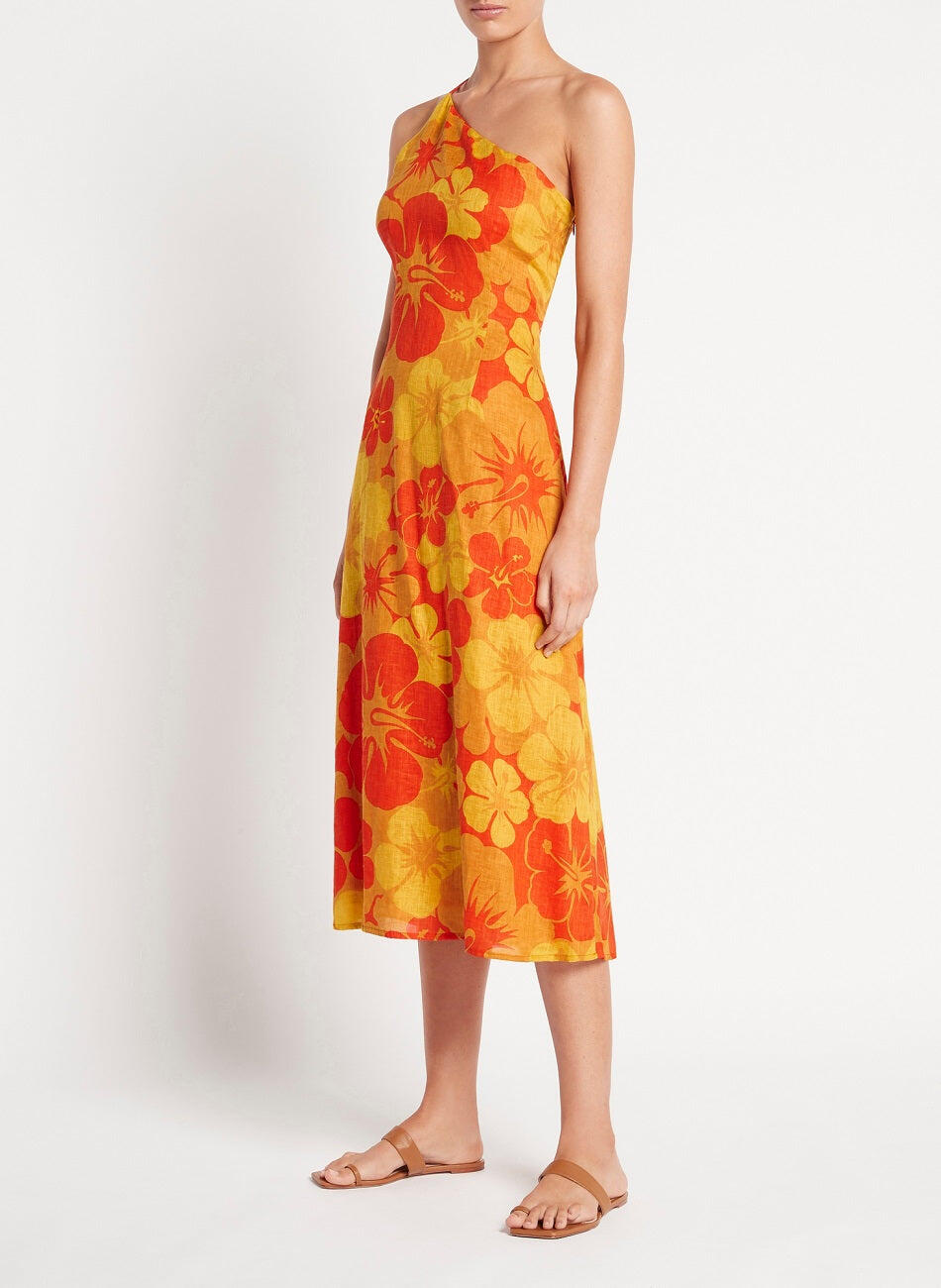One Shoulder Floral Midi Dress