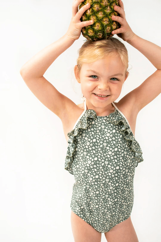 Girls Printed Swimsuit with Ruffles 
