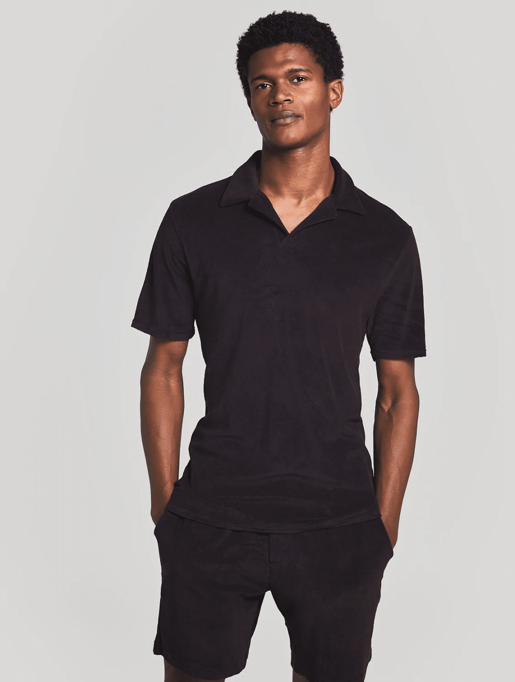 Open Collar Polo Shirt in Dark Oak