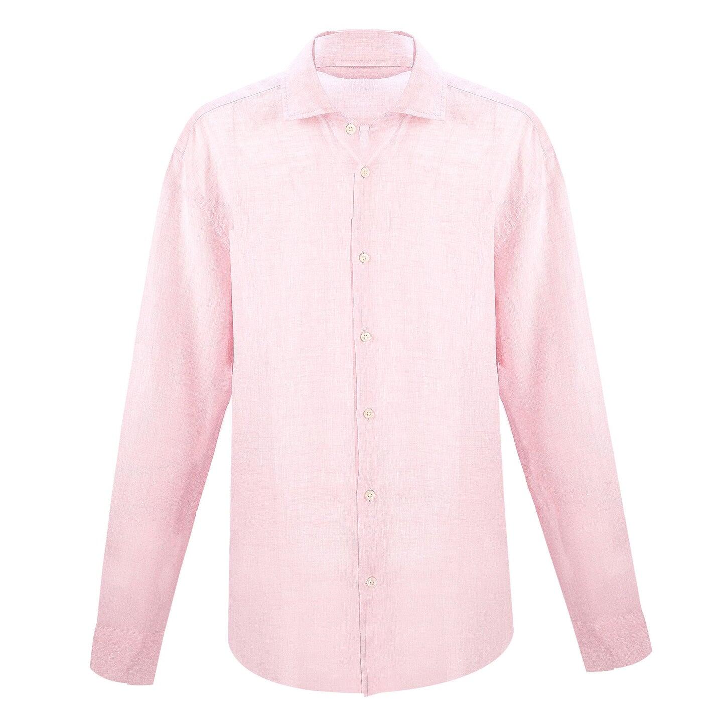 Mens Long Sleeve Linen Shirt in Light Pink