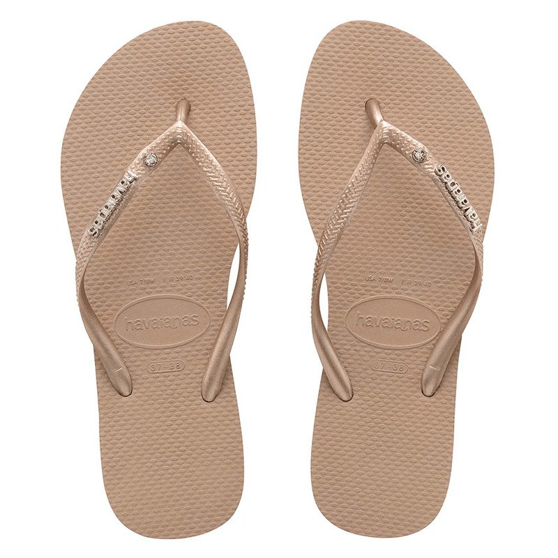 Load image into Gallery viewer, Havaianas Slim Metal Logo And Crystal Rose Gold
