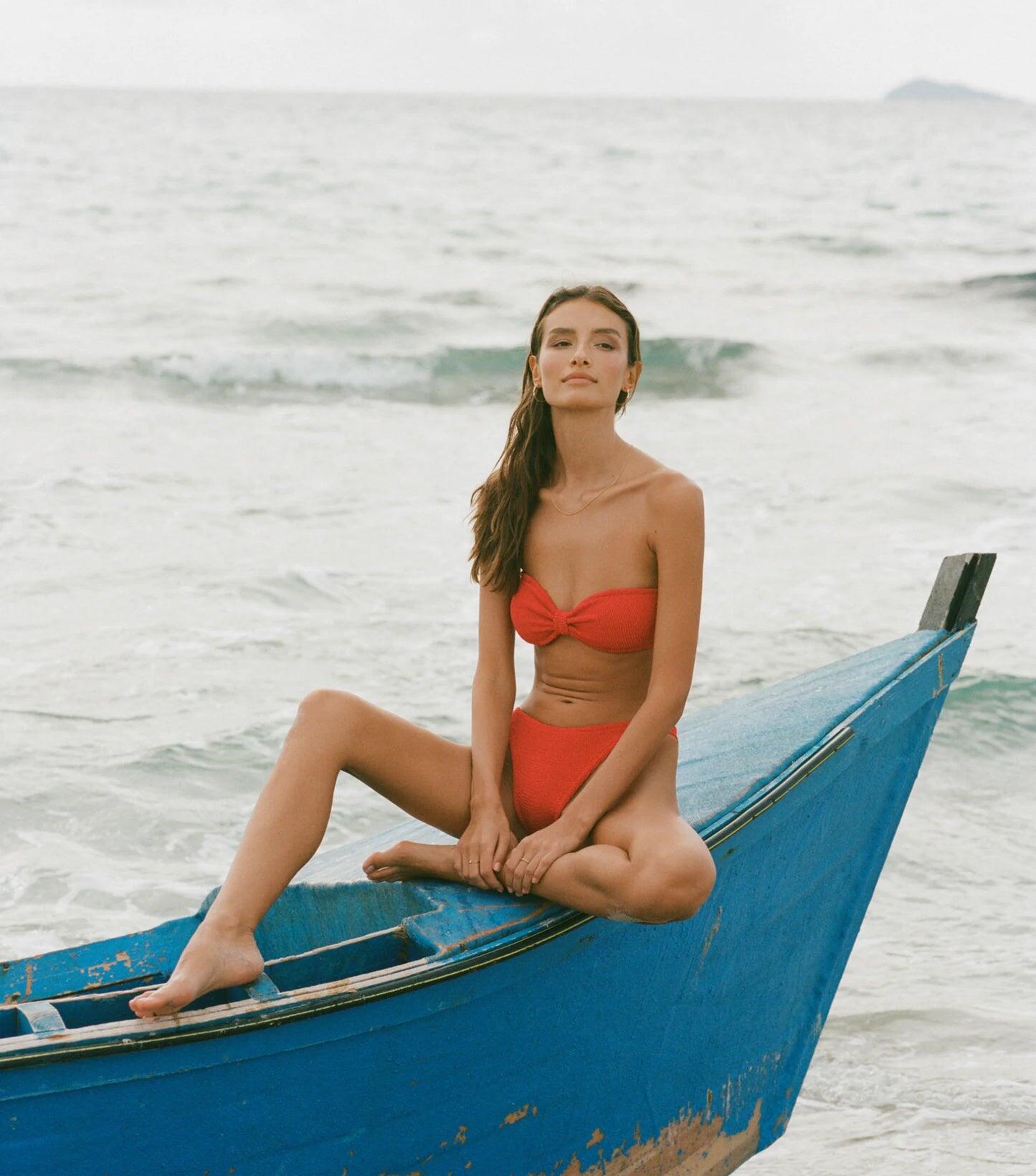 Strapless Bikini Set in Red Bandeau Bikini Set in Crinkle